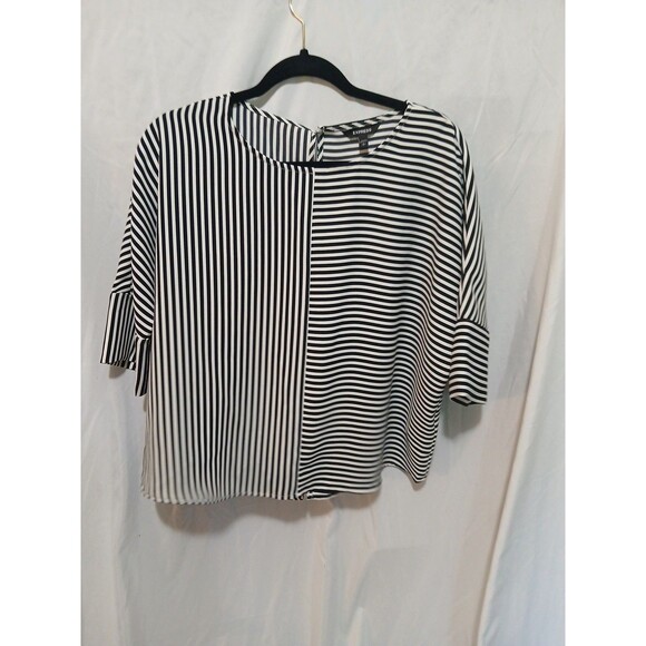 Express Striped Dolman Sleeve 3/4 Sleeve Blouse Black and White Small - Picture 1 of 9
